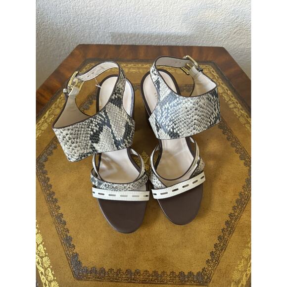 Cole Haan Women 5.5 Slingback Leather Python Print Heeled Sandals Chunky Heels - Picture 4 of 8